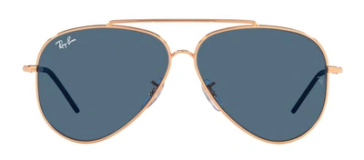 Ray Ban Sunglasses Unisex Aviator Reverse - Rose Gold Frame Blue Lenses 62-11