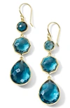 Ippolita 18k Yellow Gold Rock Candy London Blue Topaz Triple Drop Earrings In Gold/ London Blue Topaz