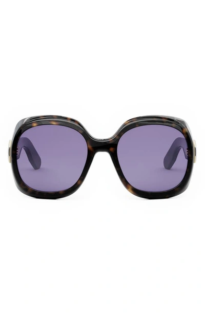 Dior Lady 9522 R2f 58mm Round Sunglasses In Dark Havana/purple Solid