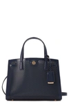 Tory Burch Small Robinson Perforated Leather Satchel In Royal Navy