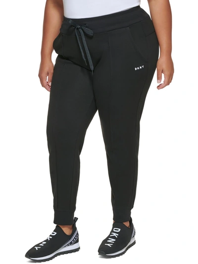 Dkny Sport Plus Womens Embroidered Logo Pintuck Sweatpants In Black