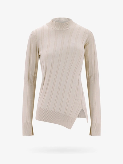 Stella Mccartney Asymmetric Ribbed-knit Sweater In Beige