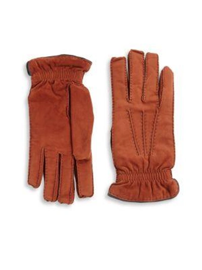 Brunello Cucinelli Suede & Cashmere Gloves In Cognac