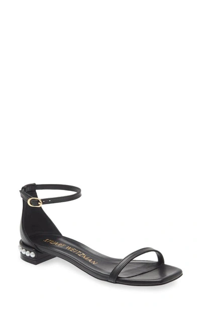 Stuart Weitzman Faux-pearl Embellished Leather Sandals In Black