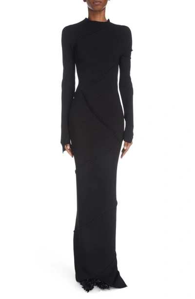Balenciaga Paneled Ribbed-knit Maxi Dress In Black