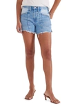 Etica Savana Paneled High Waist Raw Hem Denim Shorts In Galera Two Tone