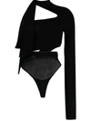 Mugler Cut-out Detail One-shoulder Stretch Bodysuit In Black