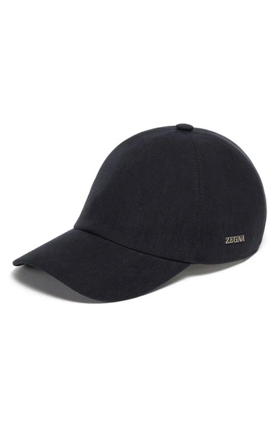 Zegna Linen Baseball Cap In Bleu Foncé