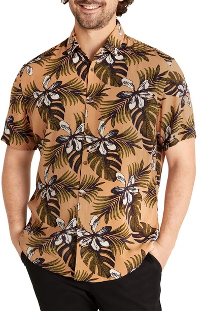 Johnny Bigg Norfolk Tropical Print Short Sleeve Button-up Shirt In Amber