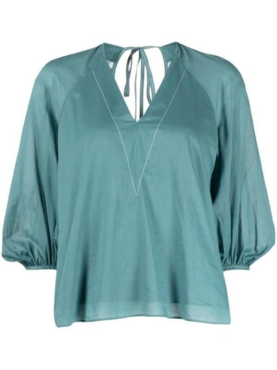 Paul Smith V-neck Cotton Blouse In Green