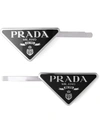 Prada Logo Triangle Metal Hair Clips Set Of Two In Nero