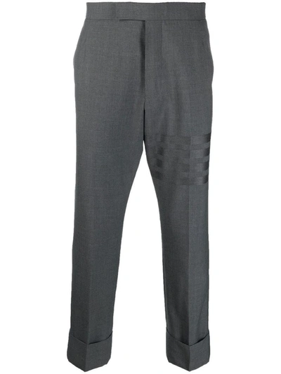 Thom Browne Cropped Stripe-print Wool Trousers In Grey