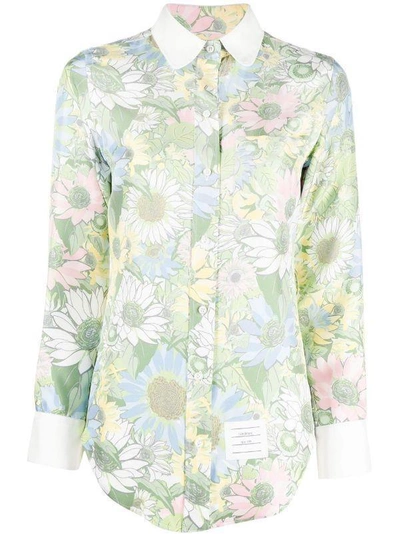 Thom Browne Floral-print Silk Shirt In Green
