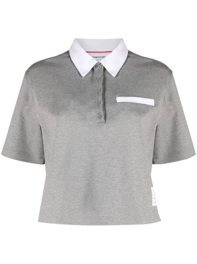 Thom Browne Logo-patch Detail Polo Shirt In Lt Grey