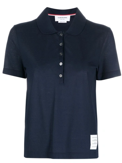 Thom Browne Name Tag-patch Polo Shirt In Blue