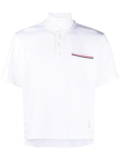 Thom Browne Rwb-stripe Cotton Polo Shirt In White