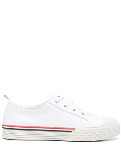 Thom Browne Stripe-trim Lace-up Sneakers In White