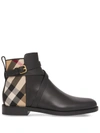 Burberry Equestrian Buckle Vintage Check Ankle Booties In Black-archive Beige