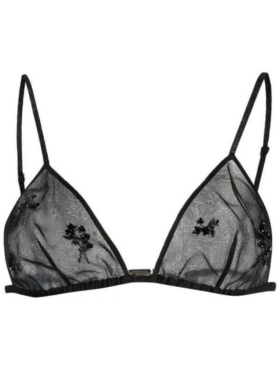 Prada Embroidered-detail Sheer Silk Bralette In Black
