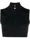 Prada Half Zip Sleeveless Crop Top In Nero