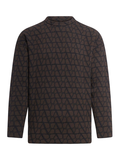 Valentino Crewneck Wool Sweater With Toile Iconographe Pattern In Multicolour