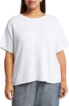 Eileen Fisher Slubby Bateau-neck Elbow-sleeve Top In White