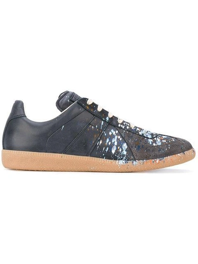 Maison Margiela Leather Hand-painted Replica Sneakers In Blue