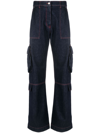 Msgm Cotton Denim Cargo Pants In Blue