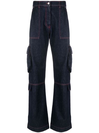 Msgm Cotton Denim Cargo Pants In Blue