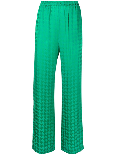 Msgm Houndstooth-jacquard Trousers In Green