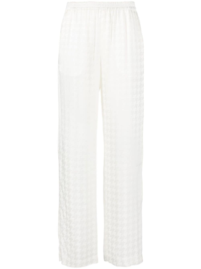 Msgm Houndstooth-pattern Jacquard Trousers In White