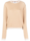 Msgm Emrboidered-logo Wool-cashmere Blend Jumper In Brown