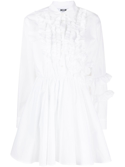 Msgm Ruffled-detail Poplin Shirt Dress In White