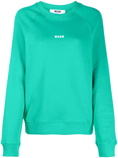Msgm Logo-print Cotton Sweatshirt In Green