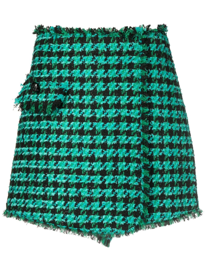 Msgm Tweed Houndstooth-pattern Shorts In Green