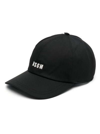 Msgm Embroidered-logo Cotton Baseball Cap In Black