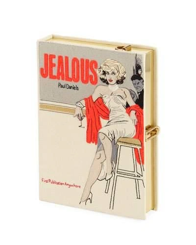 Olympia Le-tan Jealous Embroidered Book Clutch In Neutral