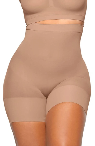 Skims Everyday Sculpt High Waist Crotchless Shaper Shorts In Sienna
