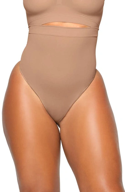 Skims Everyday Sculpt High-waist Shaper Thong In Sienna
