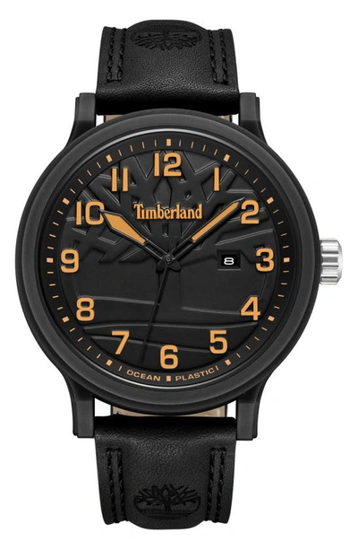 Timberland Leather Strap Watch, 46mm In Black