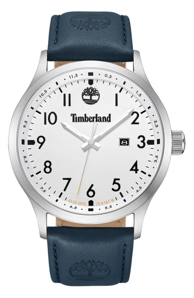 Timberland Men's Quartz Trumbull Dark Blue Genuine Leather Watch 45mm In Blue Dark