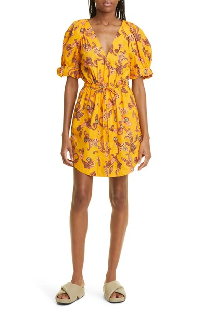 A.l.c Mia Printed Puff-sleeve Mini Dress In Orange