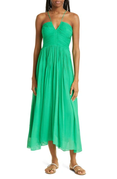 A.l.c Rumi Silk Ruched Midi Dress In Verde