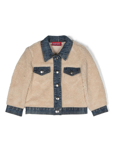 Diesel Babies' Shearling-panelled Denim Jacket In Cream