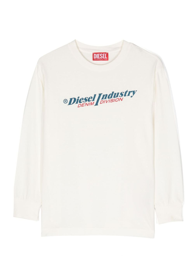 Diesel Kids' Logo-print Crew-neck Sweatshirt In White