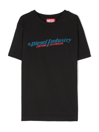 Diesel Kids' Logo-print Crew-neck T-shirt In Black