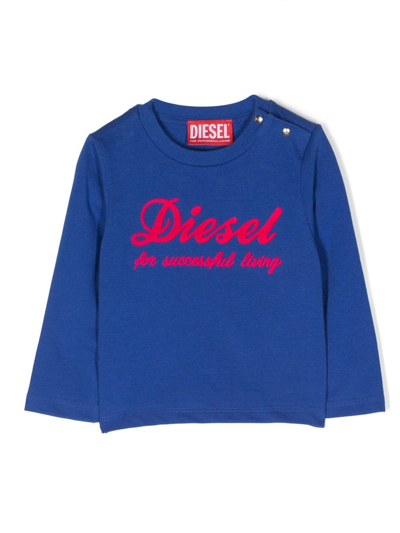 Diesel Babies' Logo-print Cotton Sweatshirt In Blue