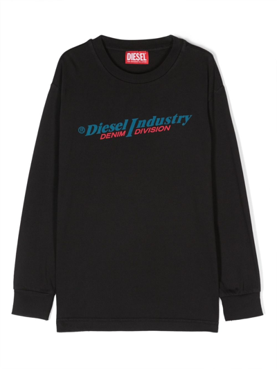 Diesel Kids' Logo-print Crew-neck Sweatshirt In Black