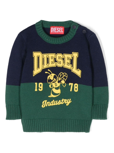 Diesel Babies' Logo-print Panelled Sweatshirt In Bottle Green