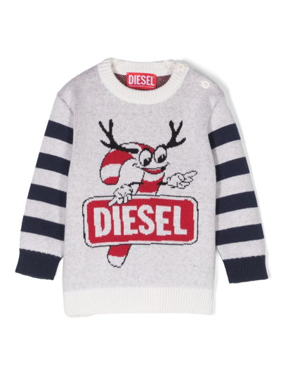 Diesel Babies' Logo-print Knitted Jumper In White